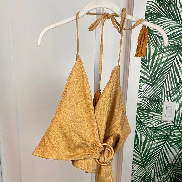 Moon River yellow wrap halter top - Picture 2 of 8